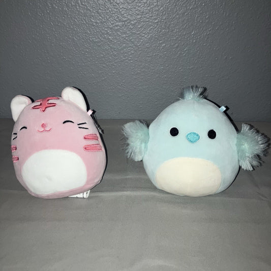 Squishmallows Paulita The Pink Cat / Cedric The Chick Kellytoy Stuffed Plush Lot