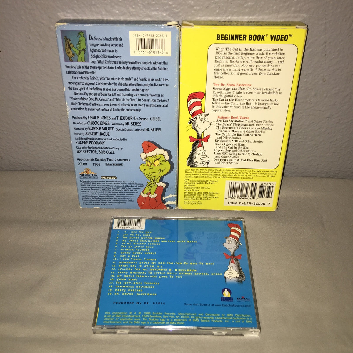 Vhs Used Dr. Seuss The Grinch / Green Eggs And Ham + The Cat In The Hat / Music