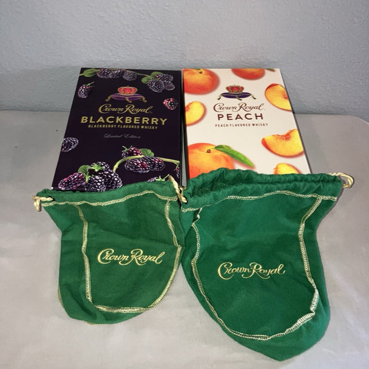 Crown Royal Whiskey Blackberry / Peach Bag / Box + Big / Small Apple Bags Lot