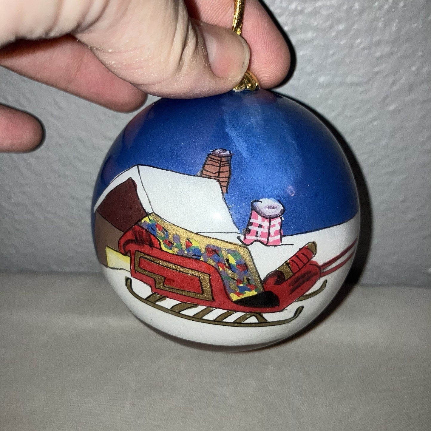 Li Bien 1998 Xmas Ornament Santa Claus Sleigh Reindeer Roof Delivering Presents
