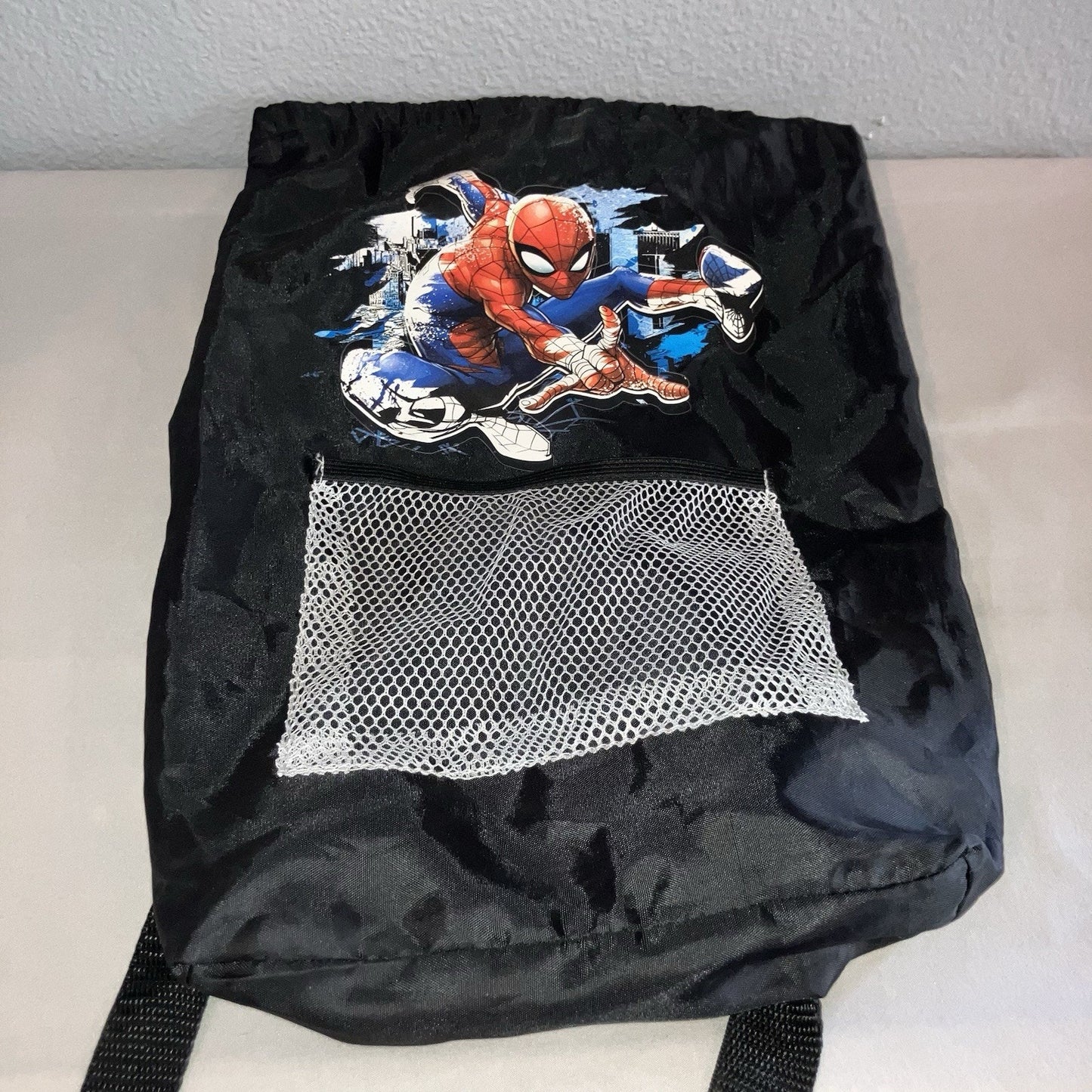 Marvel Spider-Man Drawstring Backpack Nap Sack With Mesh Pocket On Front Used