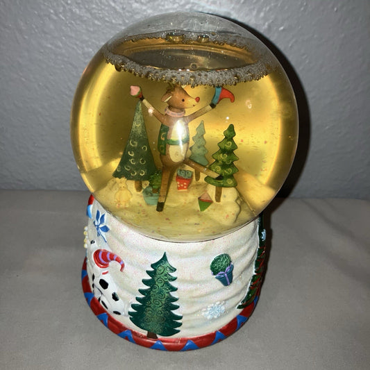 San Francisco Music Box Company Juggling Reindeer Water Snow Globe *Yellow Water