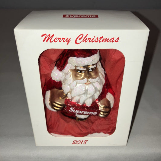 2018 Fw18 Supreme Santa Christmas Xmas Ornament Gold Glass New In Box Not Used