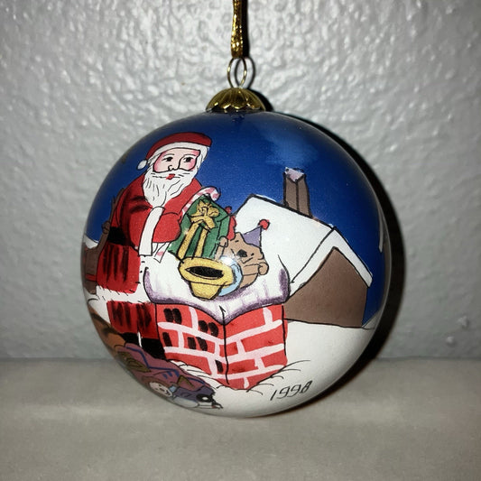 Li Bien 1998 Xmas Ornament Santa Claus Sleigh Reindeer Roof Delivering Presents