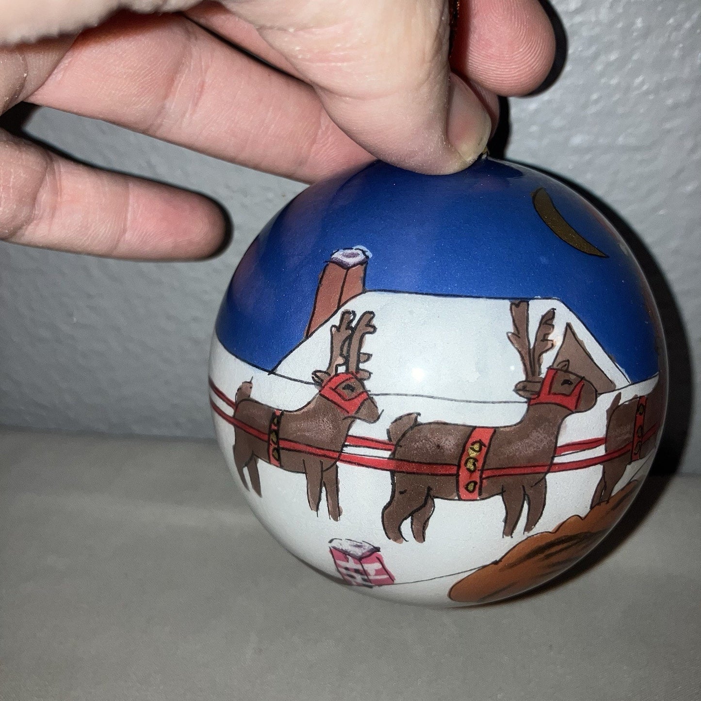 Li Bien 1998 Xmas Ornament Santa Claus Sleigh Reindeer Roof Delivering Presents