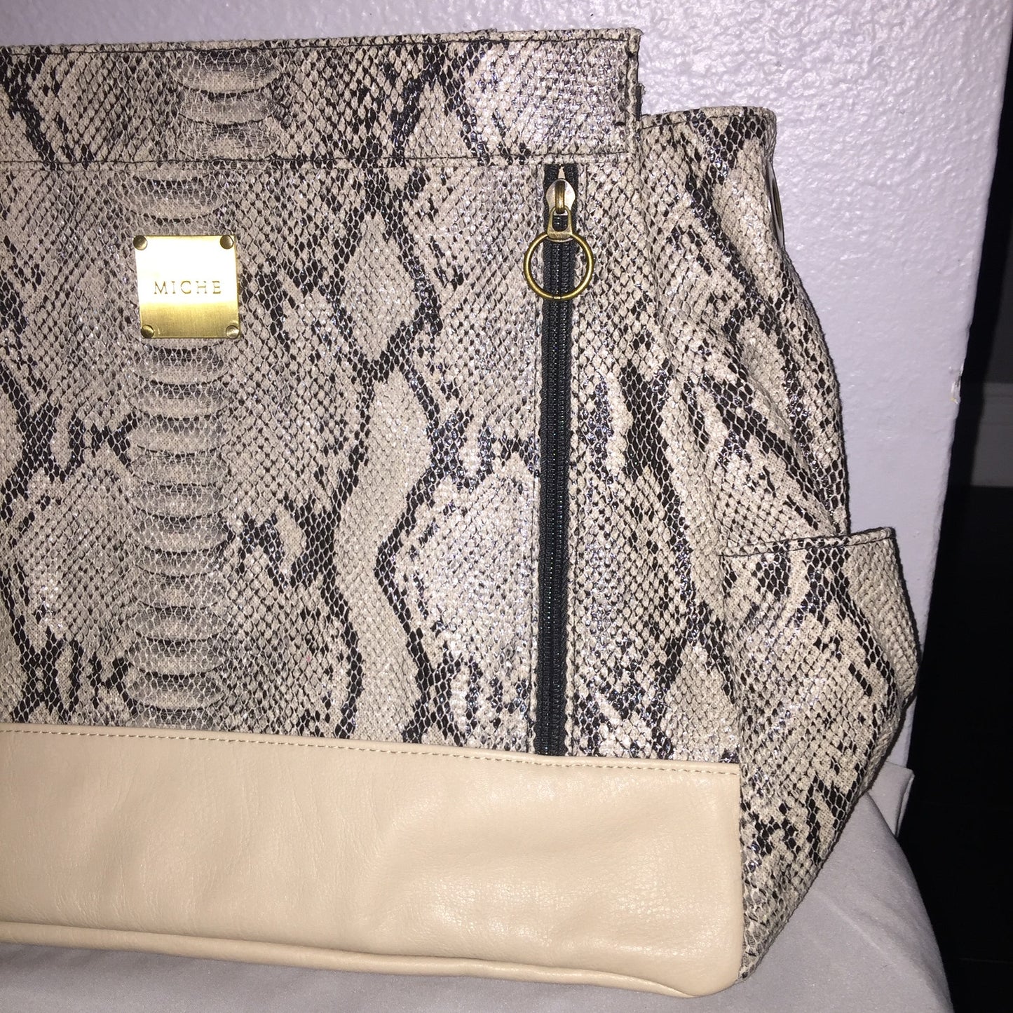 Bag Womens Purse Miche Leslie Retired Faux Snakeskin Animal Print Full Size Tote