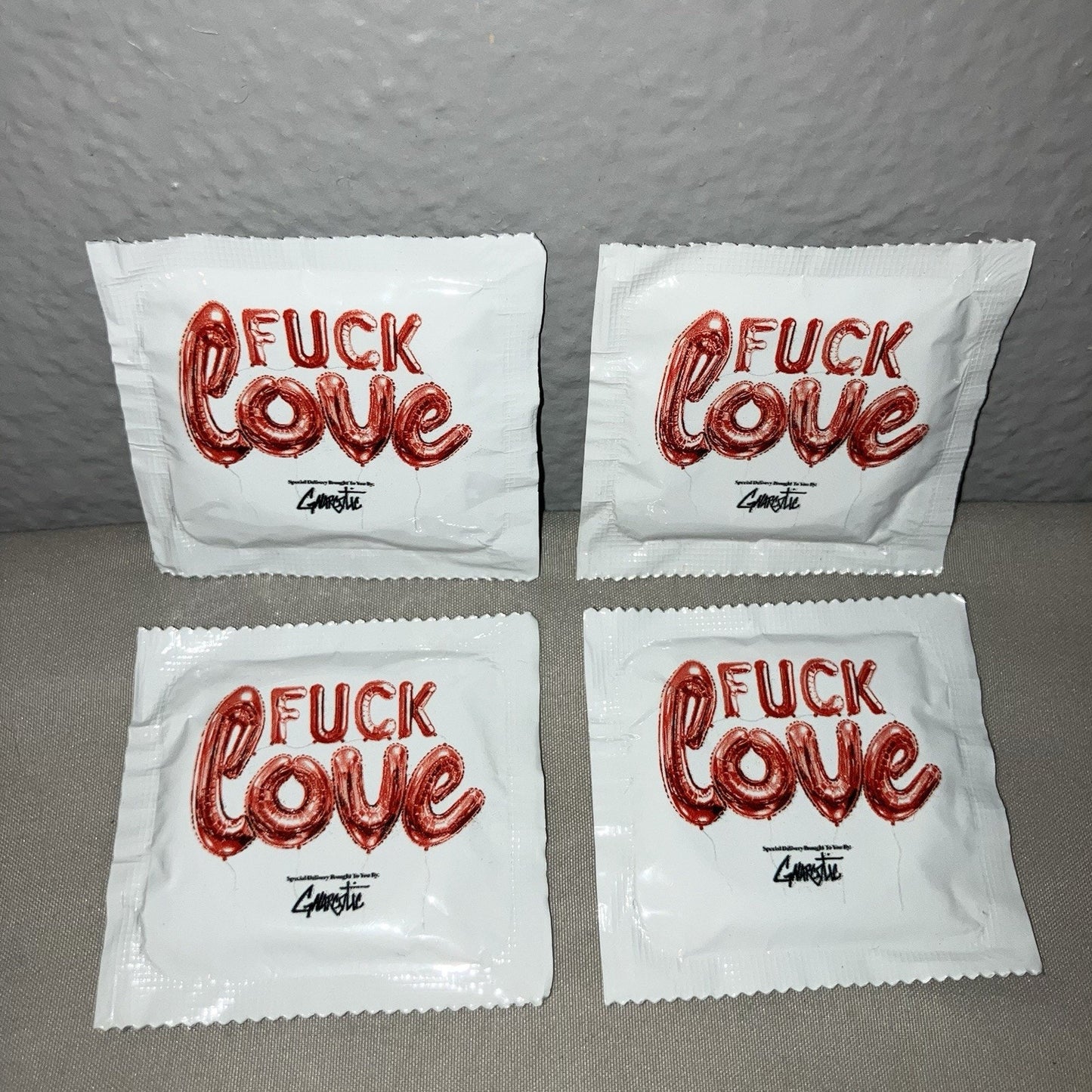 4 Pack Gnarcotic Brand F*** Love Condom White Version 4x Single Hype Condoms Lot
